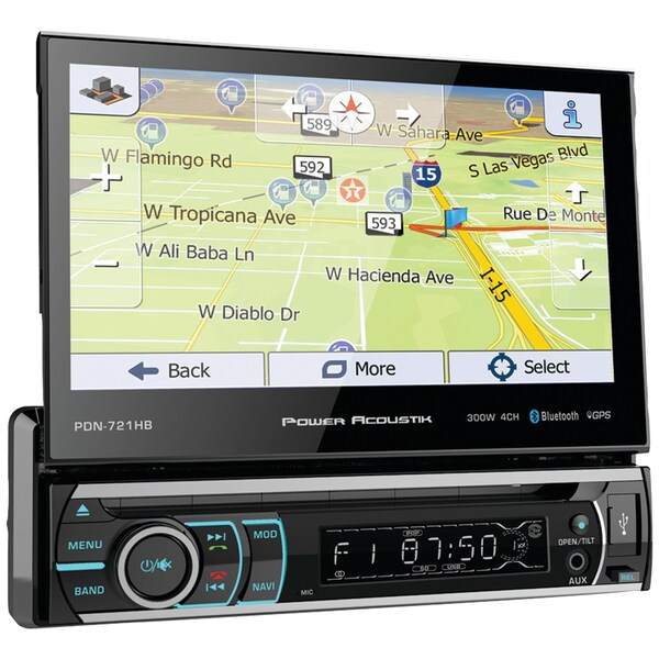 Power Acoustik Incite Single-DIN In-Dash 7" GPS Motorized LCD DVD Detachable Receiver PDN-721HB